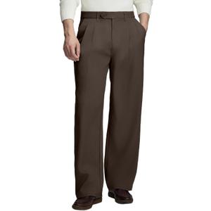 Susclude Mens Casual Dress Pants Old Money Pleated Baggy Wide Leg Vintage Relaxed Fit Slacks Work Office Trousers (Size 30, Coffee)