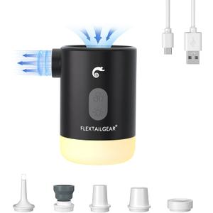 FLEXTAILGEAR 4.5kPa Air Pump for Inflatables, Portable Air Pump with Led Light, 3600 mAh Rechargeable Battery Air Mattress Pump Inflator Pump for Pool Floats Boats Sleeping Pads Inflatable Toys (Black)
