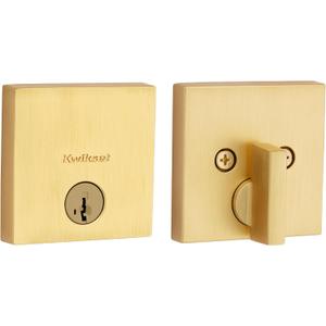 Kwikset Downtown Deadbolt Lock, Satin Brass Square Exterior Keyed Front Entry Door, Pick Resistant SmartKey Rekey Security, Single Cylinder Dead Bolt, with Microban Protection (0.5" x 2.63" x 2.63")