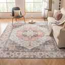 VK VK·LIVING Round Washable Rug 5'Ft Vintage Machine Washable Area Rugs with Non Slip Round Rugs for Living Room Bedroom Traditional Woven Carpet Stain Resistant Dining Office Boho Rug