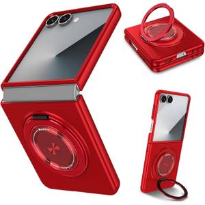 Magnetic Case for Samsung Galaxy Z Flip 7, [Compatible with MagSafe] Shockproof Slim fit Samsung Z Flip 7 Phone Case with Magnetic Ring Kickstand, Red