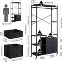 Aibiju Clothes Rack, Heavy Duty Garment Rack for Hanging Clothes, Industrial Clothing Racks with Shelves, 2 Fabric Drawers, 4 Hooks, 1 Hanging Rods Black YD-TM080B
