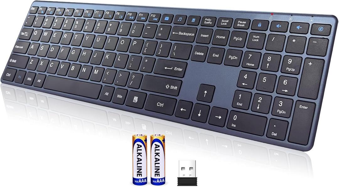 Wireless Keyboard-2.4G Ultra Slim Quiet Full Size USB PC Computer Keyboard, 19 Multimedia Keys, Number Pad, Plug&Play, Lag-Free Ergo, Long Battery life for Desktop, Laptop, Smart TV, MAC, Windows, QWERTY