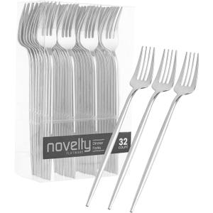 Novelty Modern Flatware, Cutlery, Disposable Plastic Dinner forks Luxury Silver 32 Count