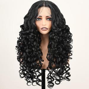 Glueless Curly Lace Front Wigs Pre Plucked Middle Part Closure Wigs 22 Inch Natural black Pre Cut Synthetic Wig Wear And Go Curl Long natural 4A curls Glueless Curly Wig for Women