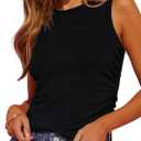 Dokotoo Womens Tank Tops Summer Sleeveless High Neck Ribbed Knit Slim Fitted Blouse Side Ruched Basic Tees Shirts (Large, Black)
