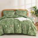 Drucon Comforter Set King Size, 7 Pieces Sage Green Floral Comforter Sets, Reversible Botanical Bed in a Bag Soft Lightweight Microfiber Bedding Sets for All Seasons (90"x104")
