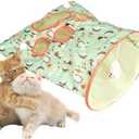 SYCOOVEN Cat Tunnel Bag for Indoor Cats, Pet Collapsible Tunnel Crinkle Sack Bag with 1 Little Mouse & Toy Ball, Crinkle Paper Interactive Cat Toys Hide and Seek(Green Pattern)
