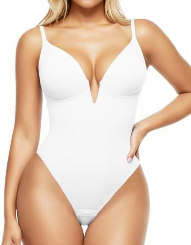 Popilush Shapewear Bodysuits for Women - Tummy Control Body Suits for Womens Deep V Corset Tops Thong Concert Outfits, Small