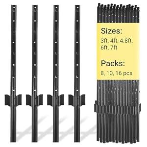 Toriexon Metal Fence Posts, 3 FT Black Heavy Duty U Posts, No Dig T Posts for Fences Wire Mesh, Perfect for Temporary Fencing, Electric Fence Wire, Corner Anchor - 16 Packs