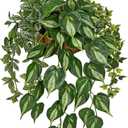 Fake Hanging Plant with Pot, Large Hanging Artificial Plants with Basket & Hanger Faux Greenery Plants Indoor Outdoor Decor Fake Pothos Plant in Pot for Wall Balcony Patio Office Bathroom Shelf