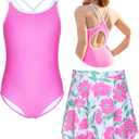 beautyin Girls One Piece Swimsuit with Skirt Bathing Suit Crisscross Back Swimwear Size 8-14 (9-10 Years, Pink)