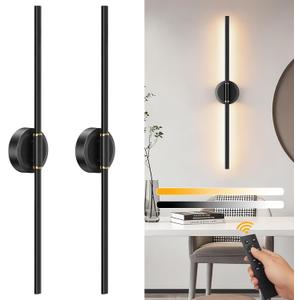 Battery Operated Wall Sconces Set of 2, Dimmable 6000mAh Rechargeable Wall Lights, LED Wall Lamp with Remote Control, 25 inch