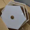 SGLfarmty 17.7" Gold Flush Mount Ceiling Light, 3-Light Farmhouse Light Fixture Ceiling Mount with Double Hexagonal Fabric Shade, Modern Drum Ceiling Mount Lamp for Bedroom Hallway Living Room