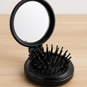 Folding Travel Mirror Hair Brushes Round Mirror Pocket Hair Brush Portable Mini Pop Up Hair Brushes for Women Girls Wet and Dry Hair (Black)