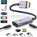 Guermok AR Glasses HDMI to USB-C Display Adapter, 4K@60Hz Play and Charge XR Converter with DC 5V, for XREAL One/Air 2 Pro/RayNeo/Rokid, Steam, Switch 2/1, PS5/4, Portable Monitors (Sliver) (Silver)