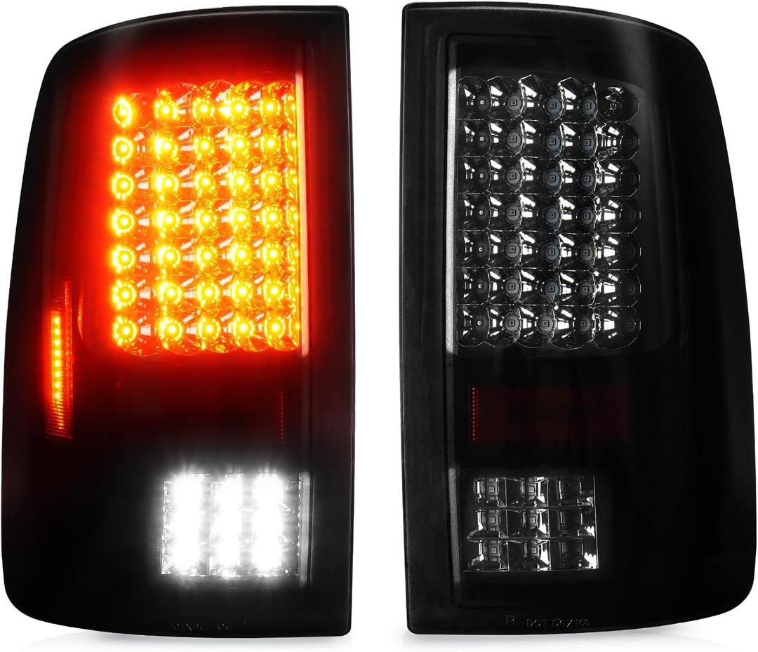 Tail Light for Dodge Ram 1500 2009-2010, Ram 2500 & 3500 2010, Ram 1500 & 2500 & 3500 2011-2018 Ram 1500 Classic 2019 [only fit Factory Halogen Model NOT fit LED version] Chrome Housing Smoked Lens