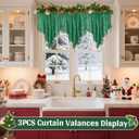 WUBODTI Christmas Green Valances for Windows 1 PC, Triangle Boho Glitter Sequin Tassels Beaded Kitchen Window Valances Holiday Decor Swag Curtain for Living Room Bathroom, W51 x L22