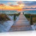 BLINFEIRU Coastal Beach Canvas Wall Art - Beach Path Pictures Wall Decor Large Ocean Seascape Art Prints Sunset Nature Landscape Paintings for Living Room Bedroom Decorations Framed Artwork 20"x40"