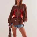TERIVEEK Graphic Horse Sweatshirt Women Oversized Crewneck Vintage Aesthetic Shirts Tops Y2k Drop Shoulder Pullover Sweater Brown (Brown, S)