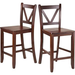 Winsome Wood Victor 2-Piece V-Back Counter Stools, 24-Inch, Brown