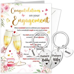 HOWAF Engagement Card for Couple, Congratulation Engagement Gifts Cards fo Friends,Future Hubby Future Wifey Keyring, You're Emgaged Greeting Card & 2 Keyrings