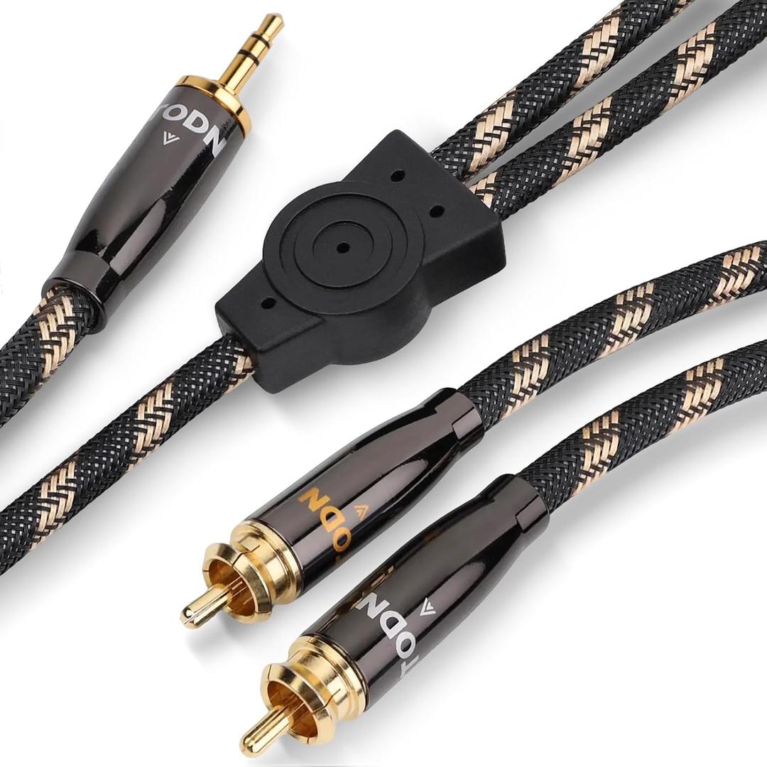 TODN HiFi 2 RCA to 3.5mm Audio Cables for Audiophile RCA to AUX with O-C-C Core, Dual Shielded 3 ft/1 m (3.3ft/1m)