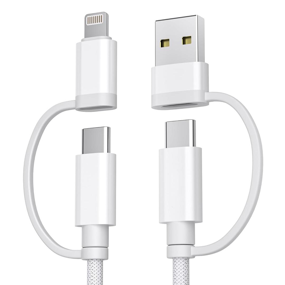 Basesailor for iPhone 17 16 Pro 4 in 1 USB C Charger Cable,Universal Charging Cord 6.6FT for AirPods 4/4th Generation,60W Multi Charger Cord with USB C/Lightning Adapter for S25 S24 S23 S22,iPad Air (White)