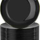 Nervure 100 Pieces Black Plastic Plates - 7.5inch Black Dessert Plates - Disposable Gold Plastic Plate - Disposable Plate Ideal for Wedding & Party