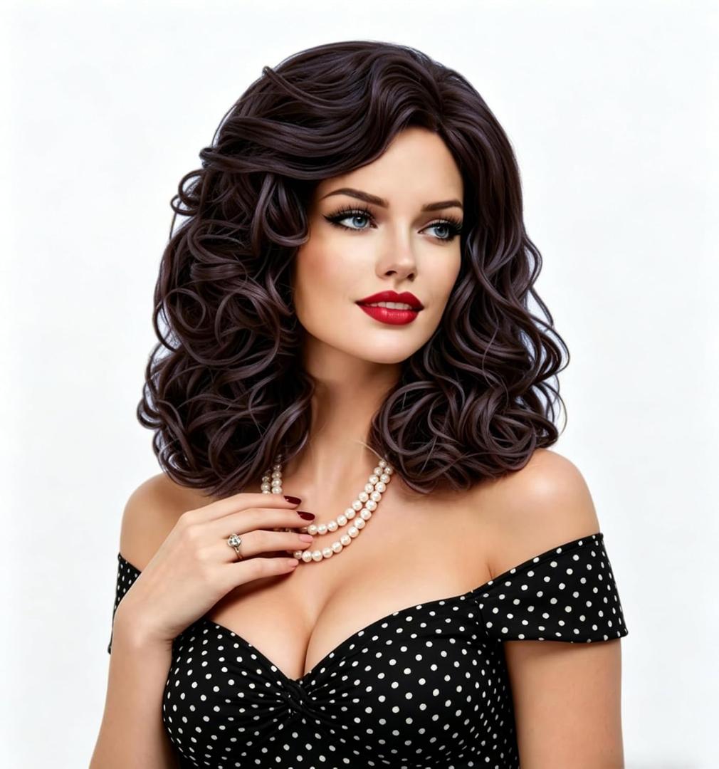 16 Inches Dark Brown Wigs for Women Long Brown Wavy Synthetic Natural Wig for 70s 80s Cosplay,Halloween,Daily Use
