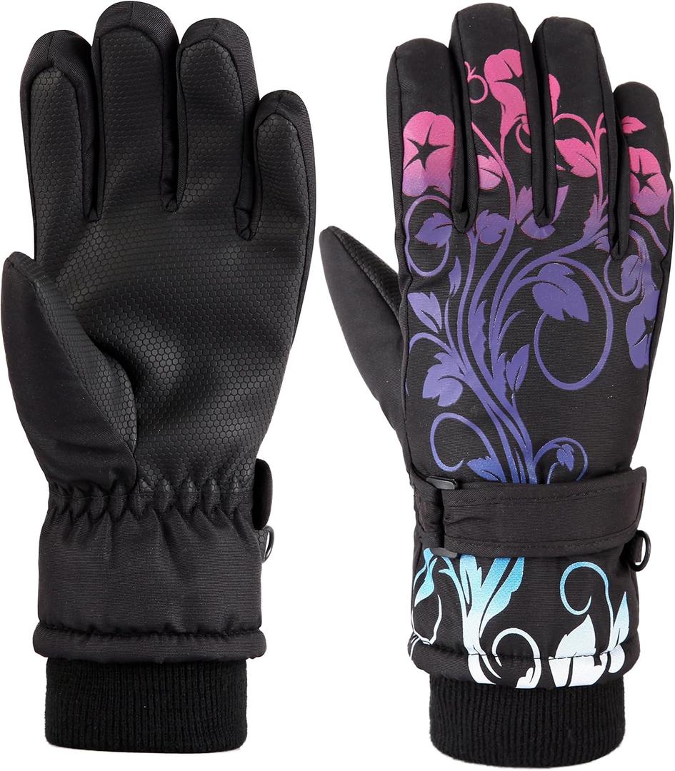Kids Waterproof Ski Snowboard Gloves Mittens Thinsulate Lined Winter Cold Weather Gloves for Boys and Girls (13/15, Gradient Printing)