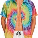 Demoking Tie Dye Shirt Men Hippie Neon Vintage Hawaiian Shirts Short Sleeve Button Down Multicolor XXL