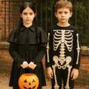 JenPen 2 Pcs Gothic Black Girls Halloween Costume Outfit with Double Braid Wig 2025 Detective Kids Cosplay Dress Accessories (M)