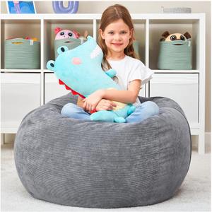 Huddle Original Cover for Stuffed Animal Bean Bag Storage Washable 100% Cotton XL -Bean Bag for Stuffed Animals Storage Premium Stuffable Bag for Kids | Strong Zipper, Thick Corduroy (8- Grey Corduroy (Cover Only))