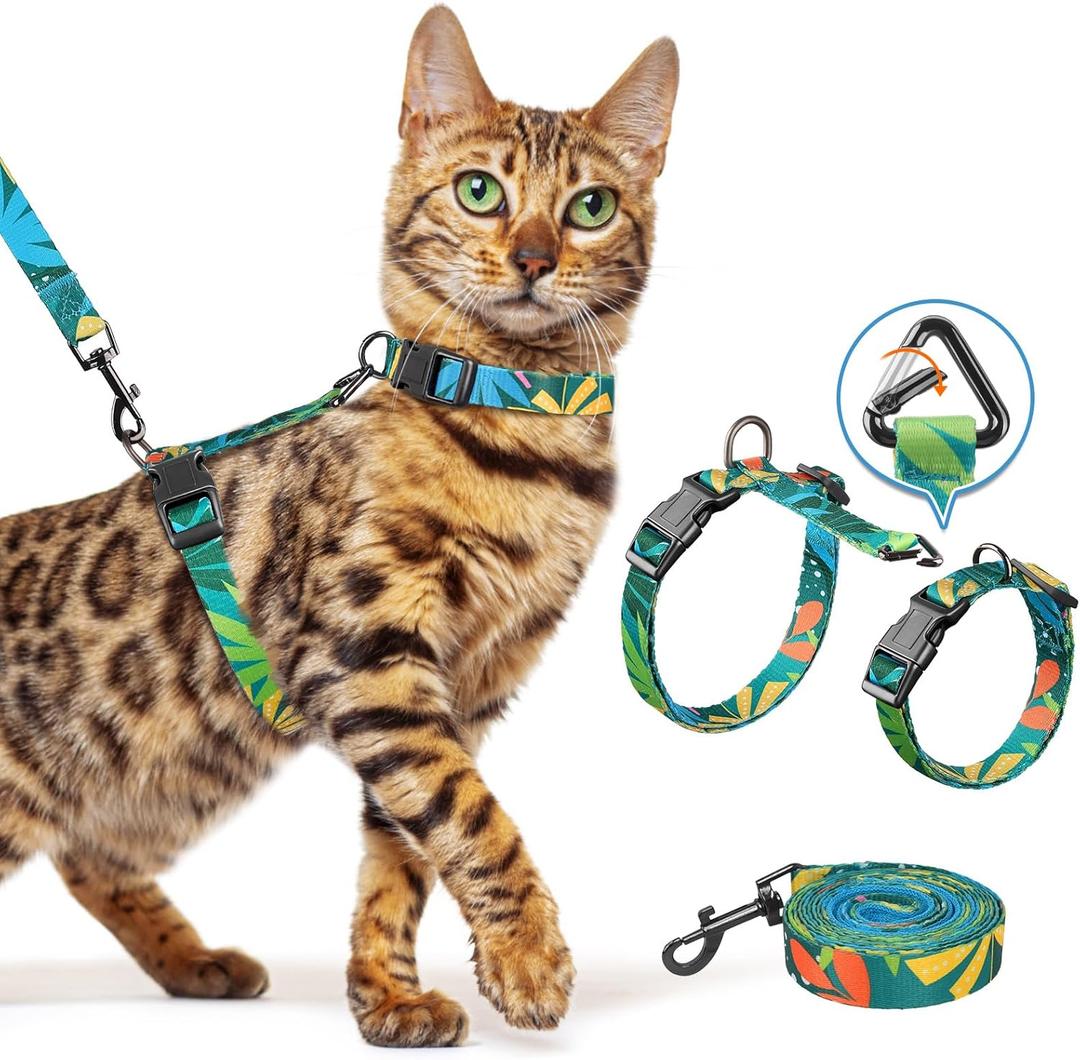 Halypet Cat Harness and Leash Set, Escape Proof [3 in 1 Adjustable & Lightweight] Cat Harness, Soft Comfortable Kitten Harness for Cats Safe, Easy to Wear, Outdoor Walking Travel (Small(4-10lb, Hawaii Green)