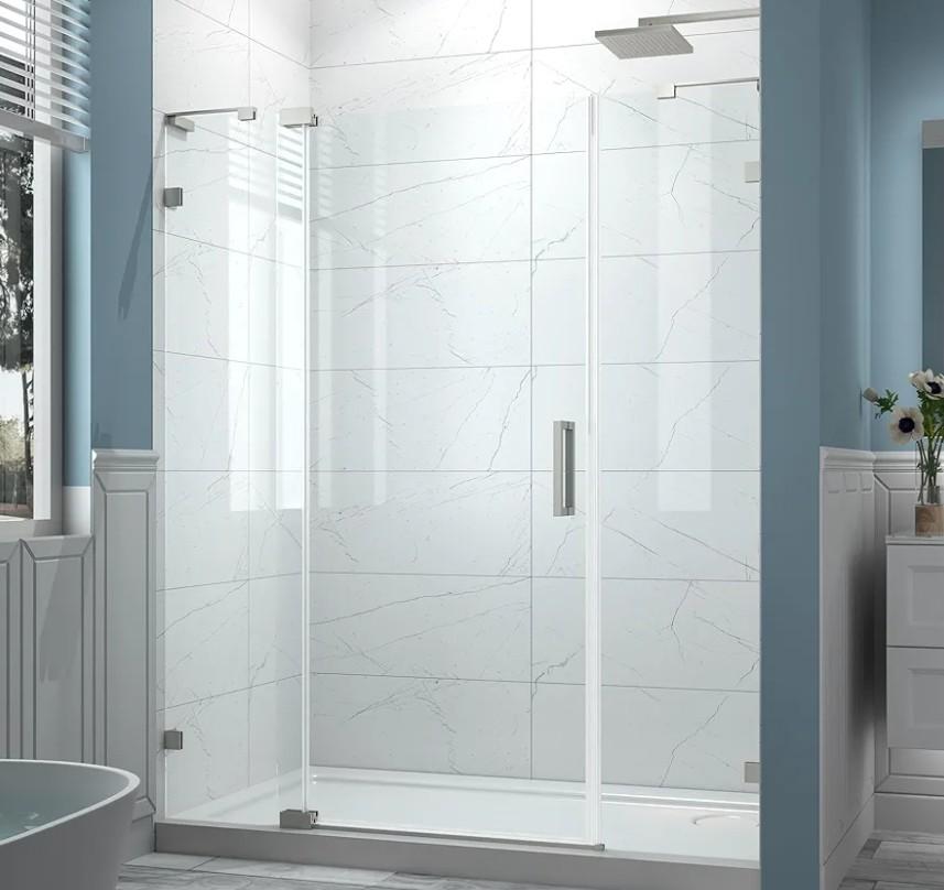 56-60" W x 70" H Frameless Pivot Shower Door, 5/16"(8mm) Clear SGCC Tempered Glass Shower Doors, Brushed Nickel Hinged Shower Glass Door, Reversible Installation
Color: Brushed Nickel (Piovt Swing)