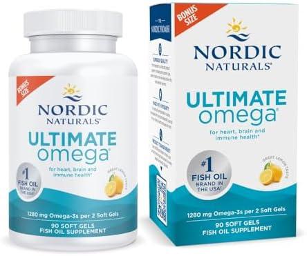 Nordic Naturals Ultimate Omega, Lemon Flavor - 90 Soft Gels - 1280 mg Omega-3 - High-Potency Omega-3 Fish Oil Supplement with EPA & DHA - Promotes Brain & Heart Health - Non-GMO - 45 Servings, EXP 07/2028