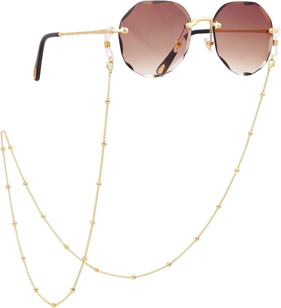 PEARLADA 18K Gold Eyeglass Chain Sunglasses Strap Holder Reading Glasses Retainer Gold Beaded Chain String Cord Lanyard