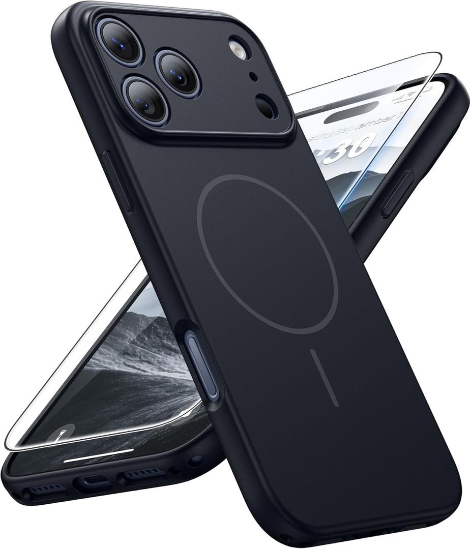 FNTCASE for iPhone 17 Pro Case: [Compatible with Magsafe] Solid Matte 17 Pro Cases Black with [Screen Protector] [Full Camera Protection] Military Grade Shockproof Protective Phone Cover, 6.3 inch