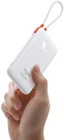 VIYISI Slim Portable Charger 10000mAh, Travel Power Bank with Built-in USB-C Cable & LED Display, 22.5W Fast Charging Battery Pack Compatible with iPhone 16 15 Samsung S24 S23 -White