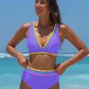 popvil High Waisted Bikini Set for Women Two Piece Tummy Control Swimsuit Color Block Bathing Suit Beach Vacation 2026 (Purple, L)