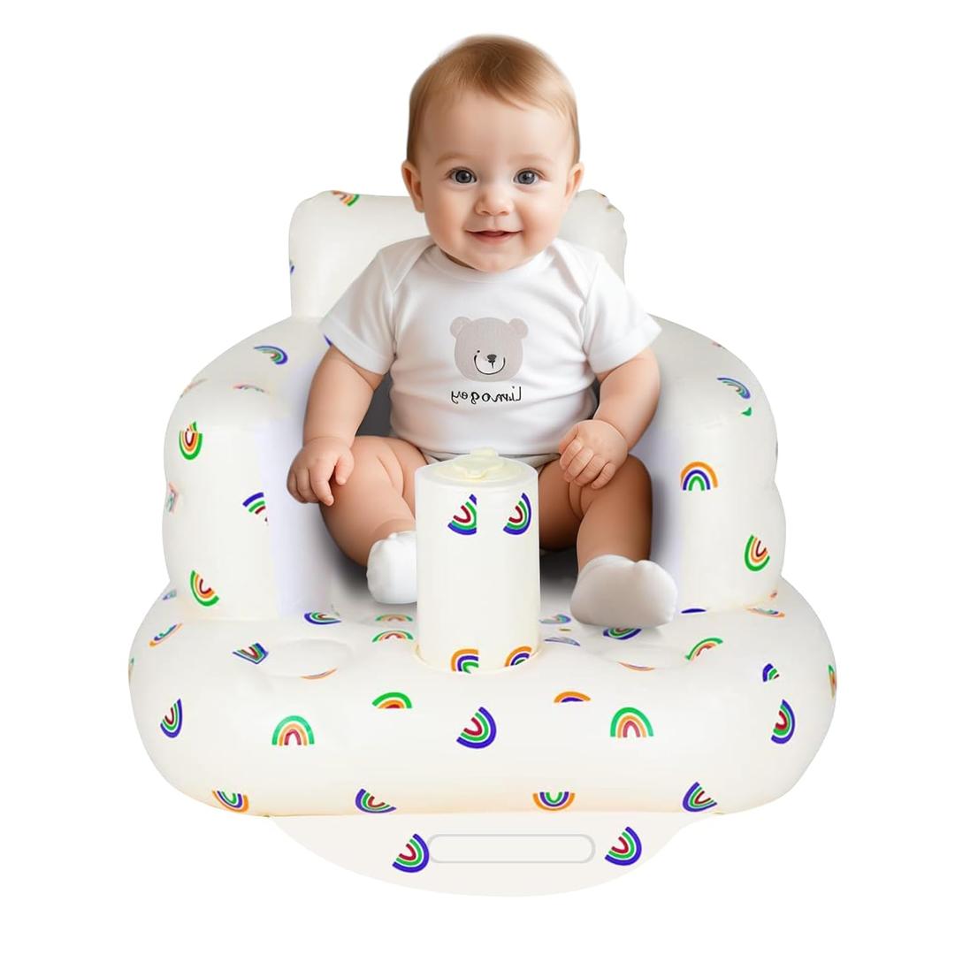 Inflatable Baby Chair, Baby Inflatable Seat for Babies 3 Months and Up Summer Inflatable Baby Seat for Sitting Up, Blow Up Baby Floor Seat with Built in Air Pump, Rainbow