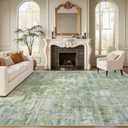 Soalmost Abstract Rug 8x10 Large Living Room Rugs Neutral Modern Washable Area Rugs for Bedroom Dining Room Non-Slip Stain Resistant Foldable Thin Rug Green