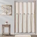Awellife Farmhouse Beige Shower Curtain Button Linen Textured Woven Fabric,Pleated Beige Stripe,Country Style,60" W x 72" L