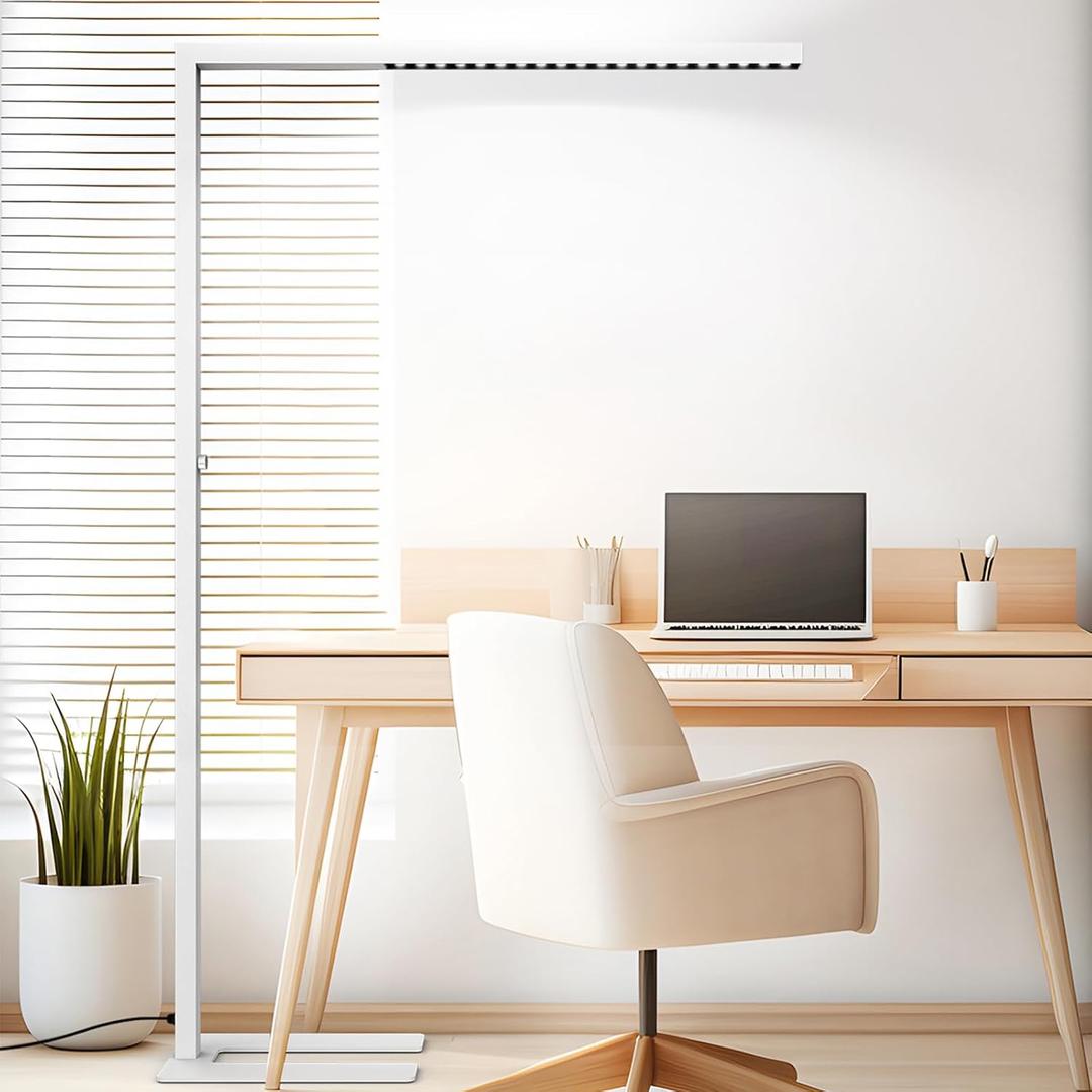 STERREN 77" LED Floor Lamp for Office, 7350LM Dimmable Eye-Care Standing Piano Lamp,70W Tall Reading Light, 4000K Bright Lighting for Living Room - White