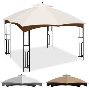 10 x 12 Replacement Gazebo Canopy Top for Lowe's Allen Roth Gazebo Double-Tier Gazebo Roof Cover with Air Vent Heavy Duty Canopy Roof Gazebo Top 10X12 Gazebo Cover for Shop, Garden, Yard (Beige)