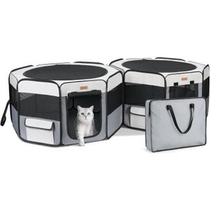 2-in-1 Large Cat Playpen, 65" * 19.7"in Portable Pet Playpen, Dog Playpen Indoor Outdoor for Cats, Puppies, Detachable into 2 Separate Playpens, with a Carry Bag