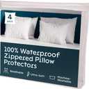 Niagara 2 Pack Waterproof Pillow Protectors Queen 20x30 Inches Smooth Zipper Premium Encasement Covers Quiet Cases Set White