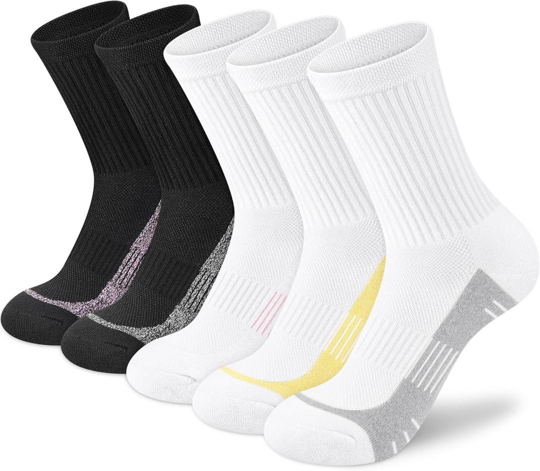 Crew Socks Women Athletic Hiking Running Cushioned Compression Socks 3-5 Pairs, M