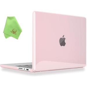 UESWILL Compatible with MacBook Pro 14 inch 2024 2023 2022 2021 Release M1 M2 M3 M4 Pro/Max Chip & Touch ID, Glossy See-Through Hard Shell Protective Cover, Jelly Pink